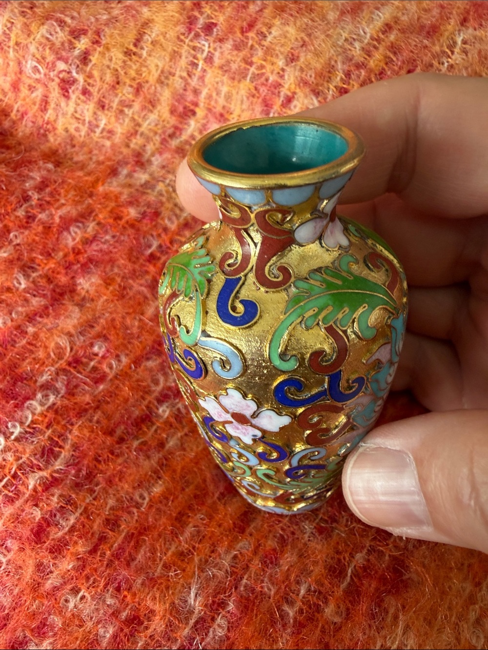 Vintage golden floral cloisonné vase, Chinese Antiques - Picture 3 of 7